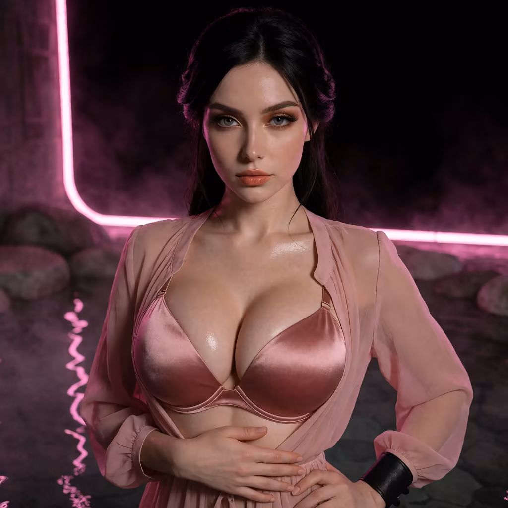 ai companion app with voice notes — a character portrait shot in a hotspring setting