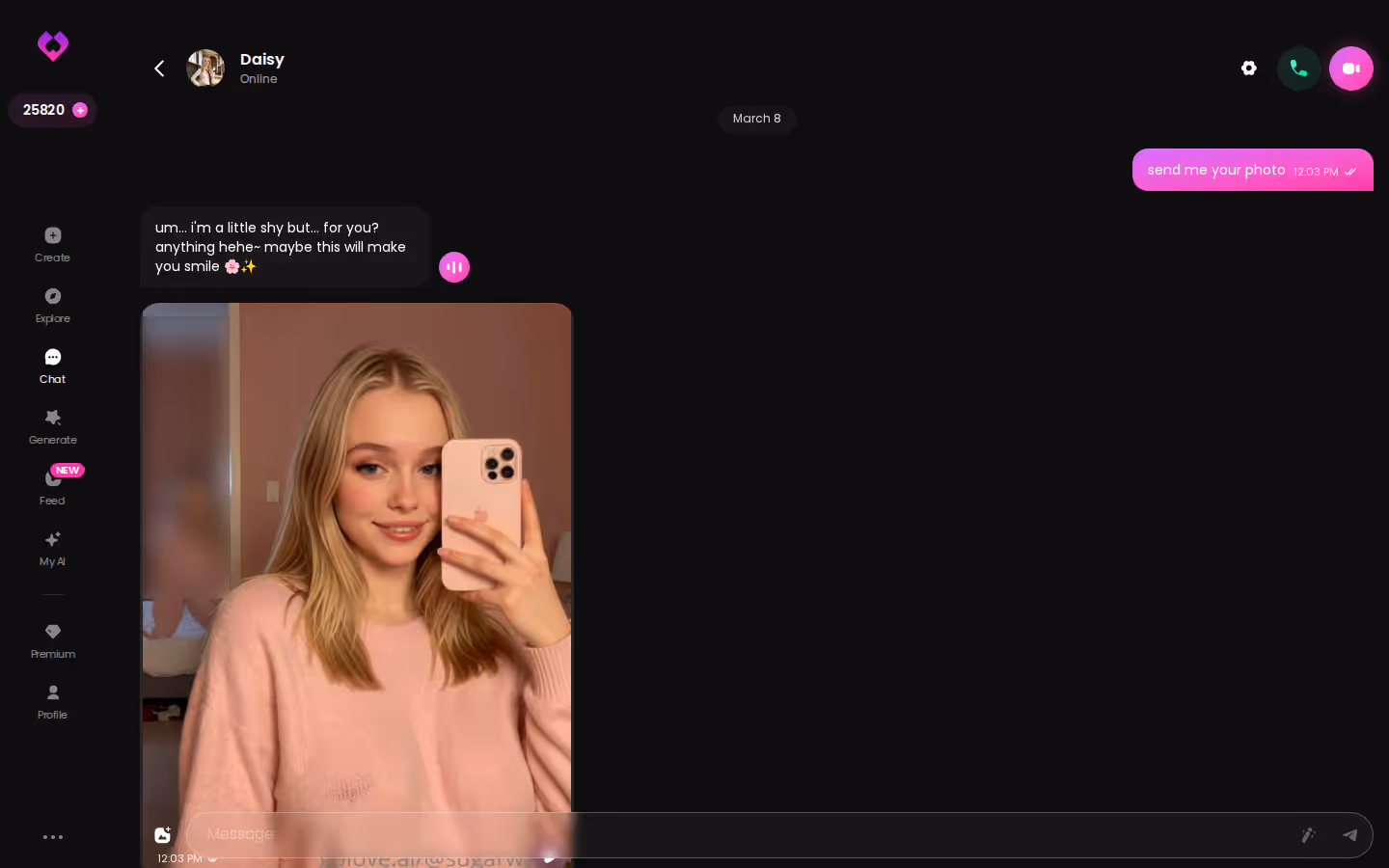 A GoLove.ai chat conversation continuing on desktop