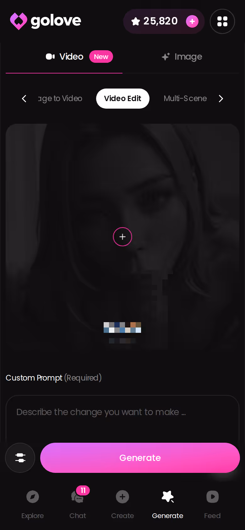 GoLove mobile Video Edit screen for reworking an existing clip